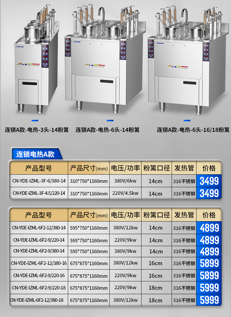 升降煮面炉参数表